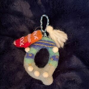 Anthropologie Colorful Wool ‘Q’ Ornament with Tassel